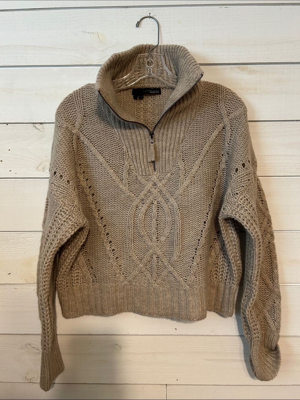 360 Sweater Italian yarn Cable Knit Half-Zip Sweater in Taupe